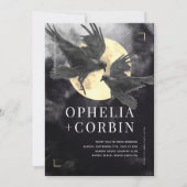 Raven & Golden Moon Gothic Wedding Einladung (Vorderseite)