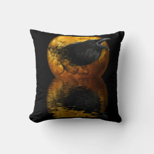 Raven & Golden Moon Throw Kissen