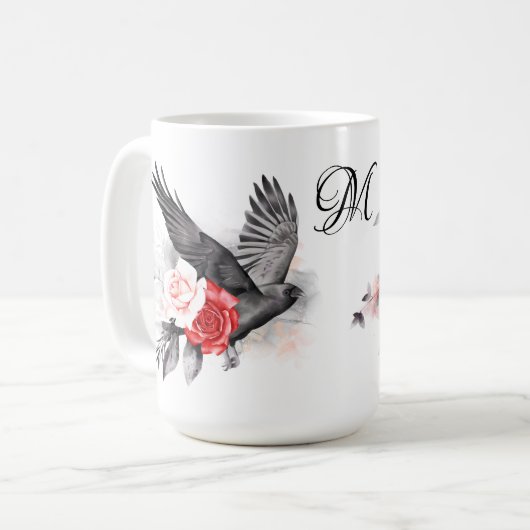 Raven Gothic Rose Aquarell Fantasy Art Monogram Kaffeetasse (Vorderseite Links)