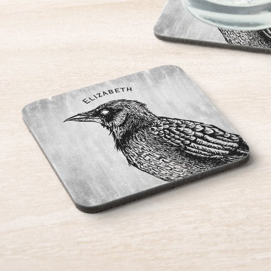 Raven Gothic Schwarz-weiß Horror Tinte nicht einge Getränkeuntersetzer (Linke Seite)