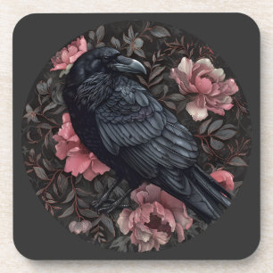 Raven gothic Vintag Blume Getränkeuntersetzer