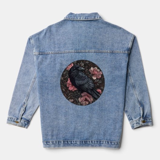 Raven gothic Vintag Blume Jeansjacke (Rückseite)