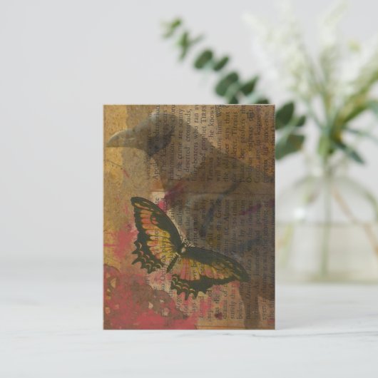 Raven Grunge Collage Postkarte (Stehend Vorderseite)