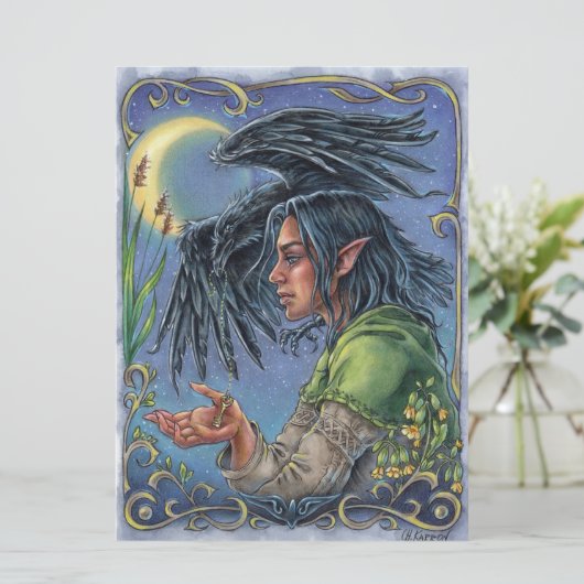 Raven Guide Art Card Fairytale Fantasy Moon (Stehend Vorderseite)