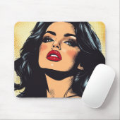 Raven-haarige Frau Retro Comic Buchkunst Mousepad (Mit Mouse)
