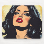Raven-haarige Frau Retro Comic Buchkunst Mousepad (Vorne)