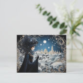 Raven-haarige Nouveau-Hexe Postkarte (Stehend Vorderseite)