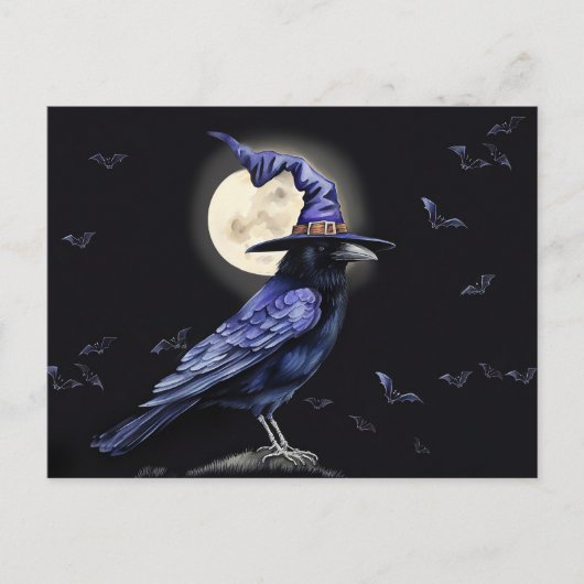 Raven Halloween Folk Style Feiertagspostkarte (Vorderseite)