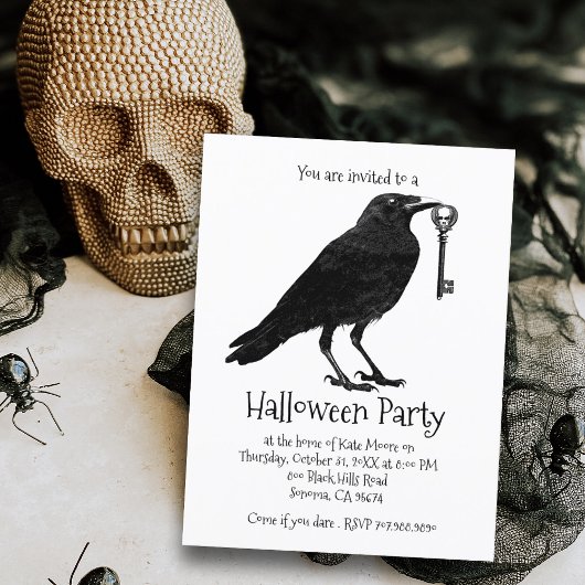 Raven Halloween-Party Einladungspostkarte