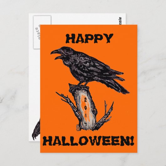 Raven Halloween Postcard, Datum kann geändert werd Postkarte (Vorne/Hinten)