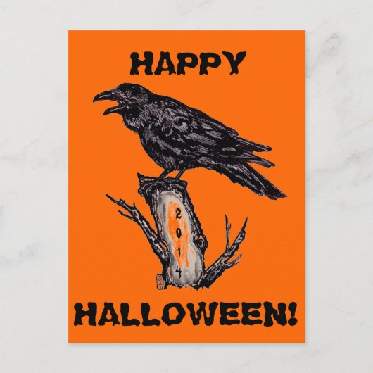 Raven Halloween Postcard, Datum kann geändert werd Postkarte (Vorderseite)