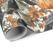 Raven Halloween Pumpkins Wasserfarben Herbst Geschenkpapier (Rolleneckpunkt)