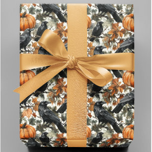 Raven Halloween Pumpkins Wasserfarben Herbst Geschenkpapier
