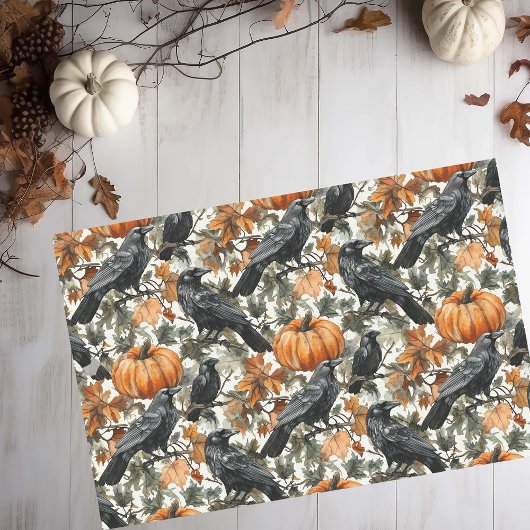 Raven Halloween Pumpkins Wasserfarben Herbst Seidenpapier