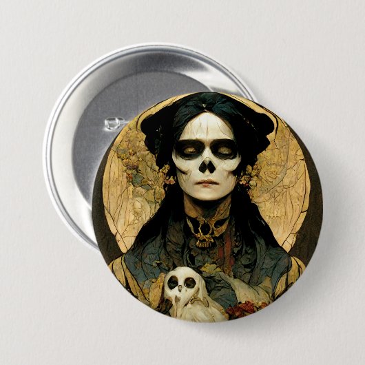 Raven Hexe 2 Fantasy Horror Goth Gothic Button (Vorne & Hinten)