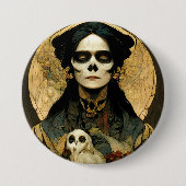 Raven Hexe 2 Fantasy Horror Goth Gothic Button (Vorderseite)