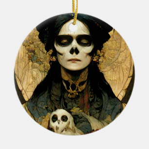 Raven Hexe 2 Fantasy Horror Goth Gothic Keramik Ornament