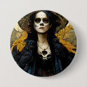 Raven Hexe 3 Fantasy Horror Goth Gothic Button (Vorderseite)