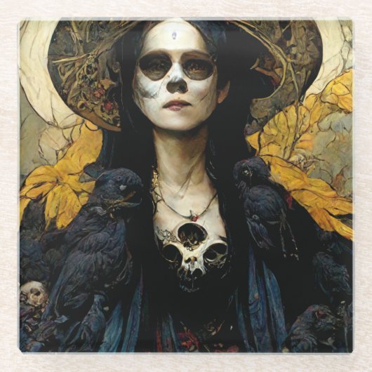 Raven Hexe 3 Fantasy Horror Goth Gothic Glasuntersetzer (Vorderseite)
