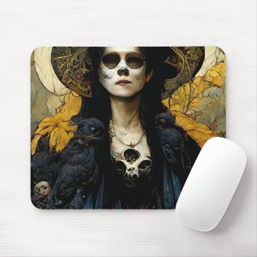 Raven Hexe 3 Fantasy Horror Goth Gothic Mousepad (Mit Mouse)