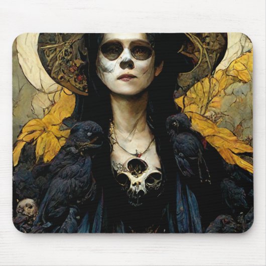 Raven Hexe 3 Fantasy Horror Goth Gothic Mousepad (Vorne)