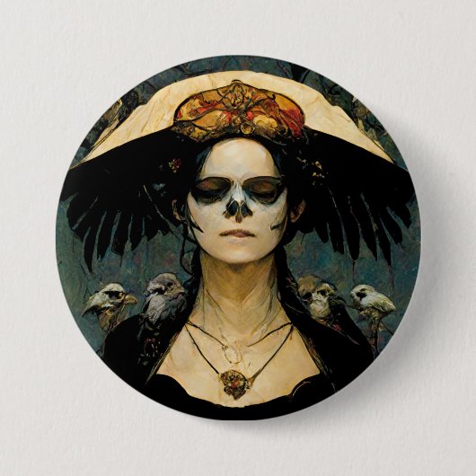 Raven Hexe 4 Fantasy Horror Goth Gothic Button (Vorderseite)