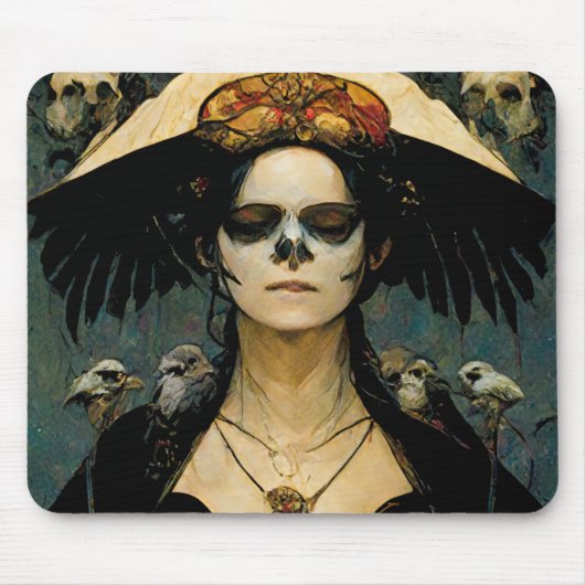 Raven Hexe 4 Fantasy Horror Goth Gothic Mousepad (Vorne)