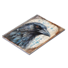 Raven Illustration mit Watercolor-Notebook Notizblock