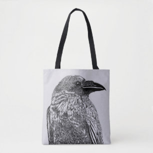 Raven Illustration Tote Bag Tasche