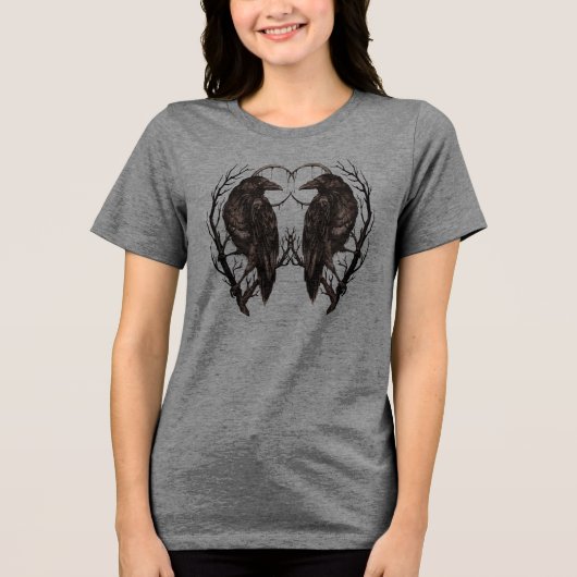 Raven in Dead Tree - Dunkle Gotik Tri-Blend Shirt (Vorderseite)