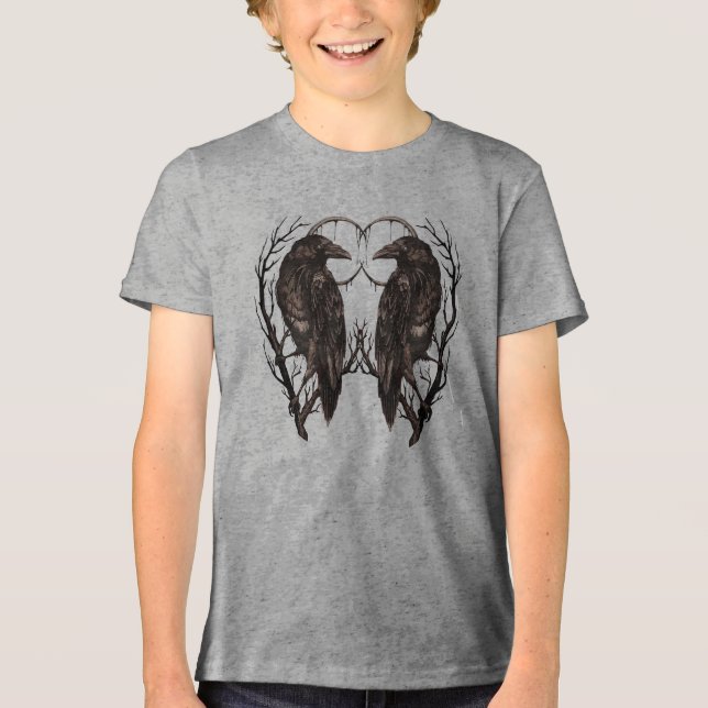 Raven in Dead Tree - Dunkle Gotik Tri-Blend Shirt (Vorderseite)