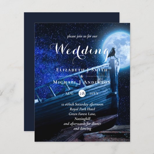 Raven in der Dunklen Himmel Goth Wedding Inv (Vorne/Hinten)