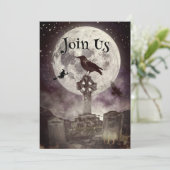 Raven in der Graveyard Halloween-Party Einladung (Stehend Vorderseite)