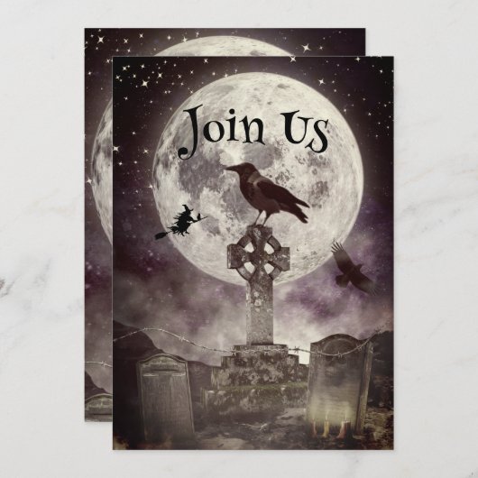Raven in der Graveyard Halloween-Party Einladung (Vorne/Hinten)