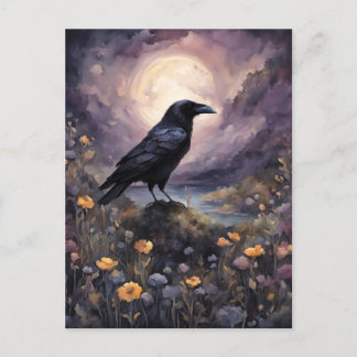 Raven in der Mondlicht-Wasserfarbe Postkarte