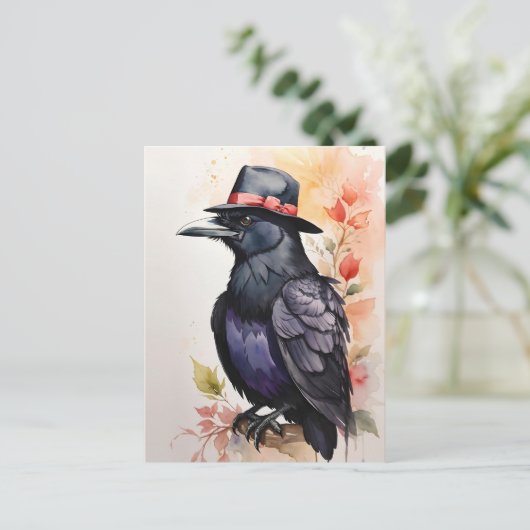 Raven in Fedora Hat Postkarte (Stehend Vorderseite)
