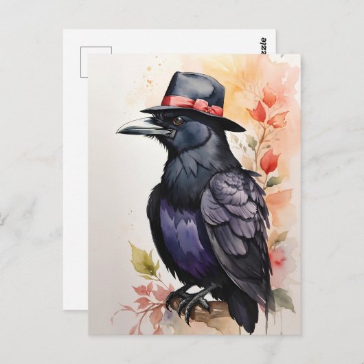 Raven in Fedora Hat Postkarte (Vorne/Hinten)