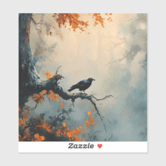 Raven in Misty Autumn Forest Aufkleber