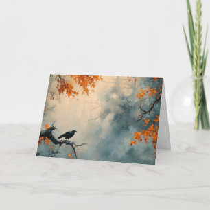 Raven in Misty Autumn Forest Karte