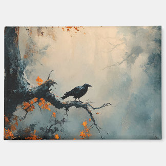Raven in Misty Autumn Forest Magnet