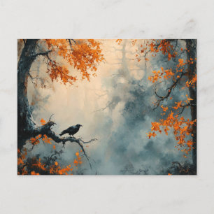 Raven in Misty Autumn Forest Postkarte