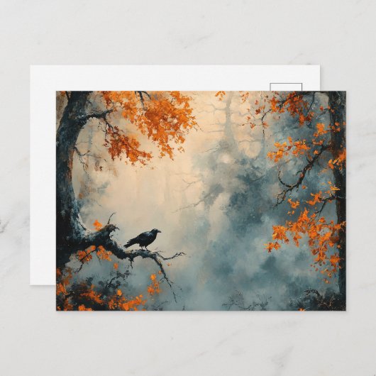 Raven in Misty Autumn Forest Postkarte (Vorne/Hinten)