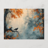 Raven in Misty Autumn Forest Postkarte (Vorderseite)