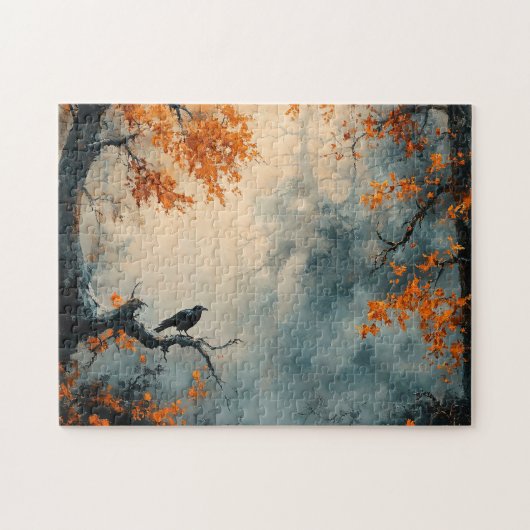 Raven in Misty Autumn Forest Puzzle (Horizontal)