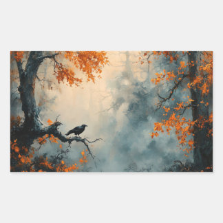 Raven in Misty Autumn Forest Rechteckiger Aufkleber