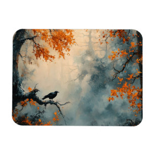 Raven in Misty Herbstwald flexibel Magnet