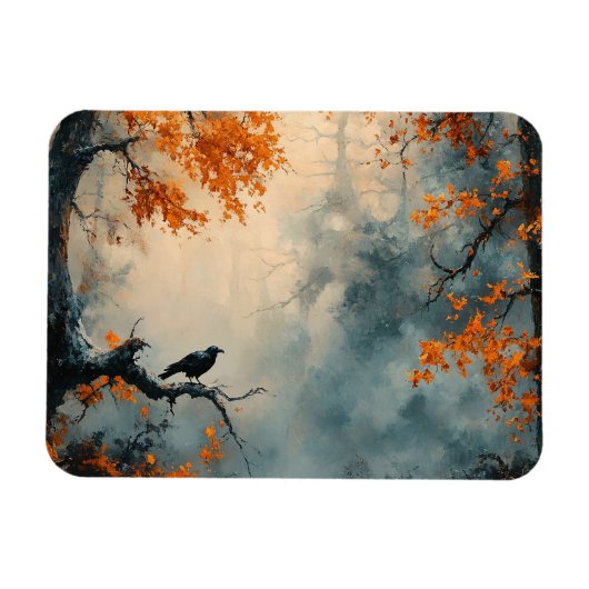 Raven in Misty Herbstwald flexibel Magnet (Horizontal)