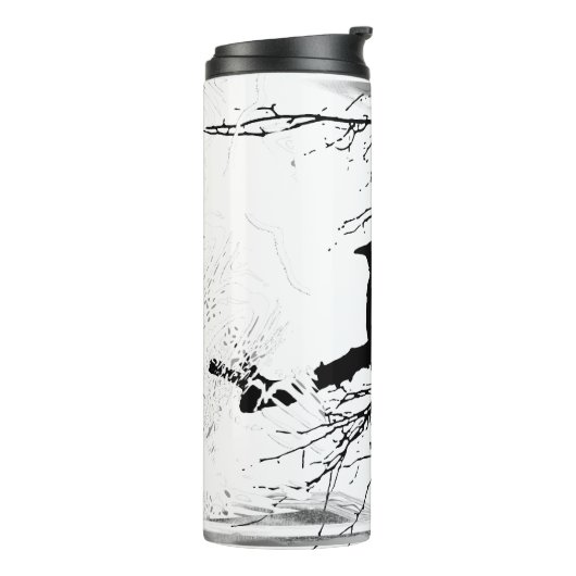 Raven in Schwarz und Weiß Thermosbecher (Nach links gedreht)