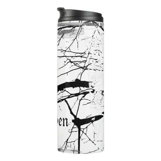 Raven in Schwarz und Weiß Thermosbecher (Nach rechts gedreht)