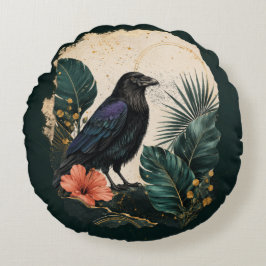 Raven in the Emerald Garden Rundes Kissen